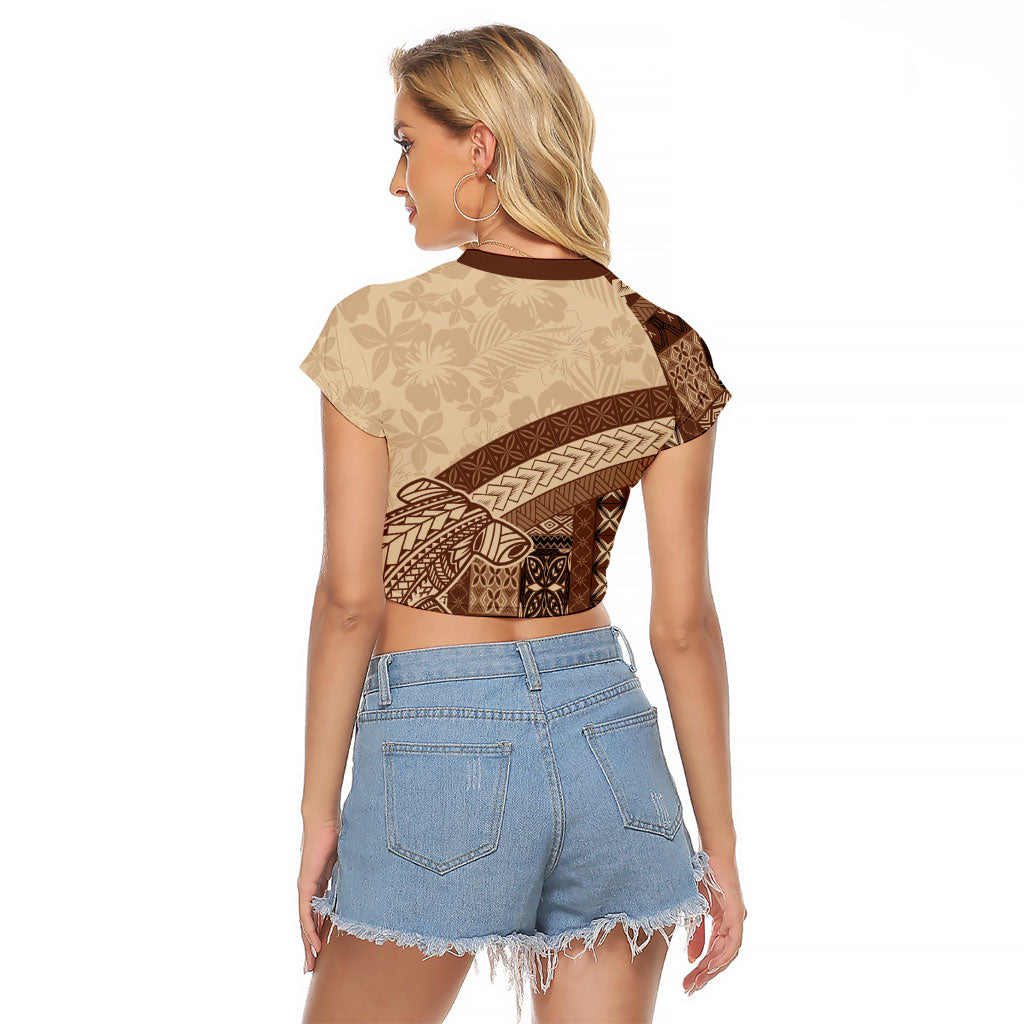 Samoa Mamanu Siapo Mocha Raglan Cropped T Shirt Tatau Malie