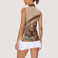 Samoa Mamanu Siapo Mocha Women Sleeveless Polo Shirt Tatau Malie