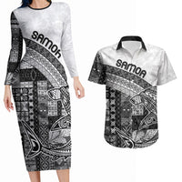 Samoa Mamanu Siapo Classic Black Couples Matching Long Sleeve Bodycon Dress and Hawaiian Shirt Tatau Malie