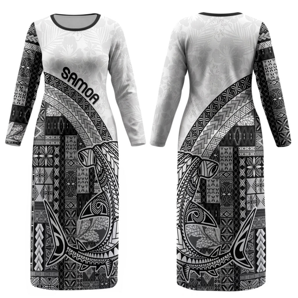 Samoa Mamanu Siapo Classic Black Couples Matching Long Sleeve Bodycon Dress and Hawaiian Shirt Tatau Malie