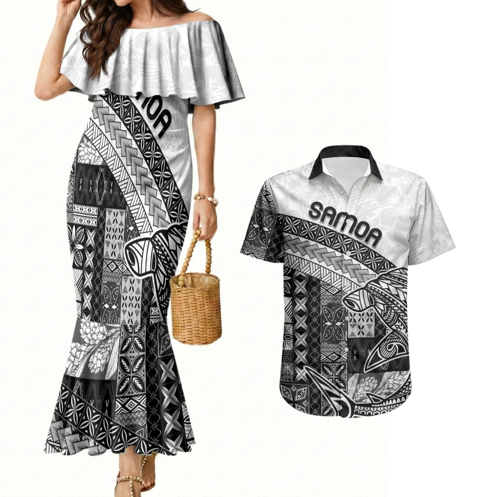 Samoa Mamanu Siapo Classic Black Couples Matching Mermaid Dress and Hawaiian Shirt Tatau Malie