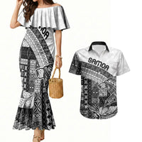 Samoa Mamanu Siapo Classic Black Couples Matching Mermaid Dress and Hawaiian Shirt Tatau Malie