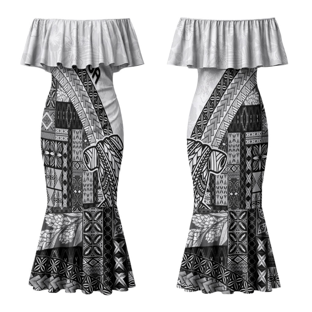 Samoa Mamanu Siapo Classic Black Couples Matching Mermaid Dress and Hawaiian Shirt Tatau Malie