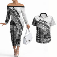 Samoa Mamanu Siapo Classic Black Couples Matching Off The Shoulder Long Sleeve Dress and Hawaiian Shirt Tatau Malie