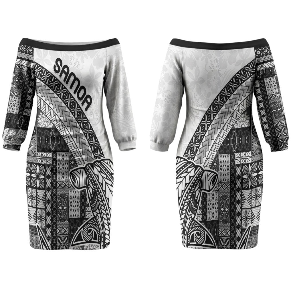 Samoa Mamanu Siapo Classic Black Couples Matching Off The Shoulder Long Sleeve Dress and Long Sleeve Button Shirt Tatau Malie