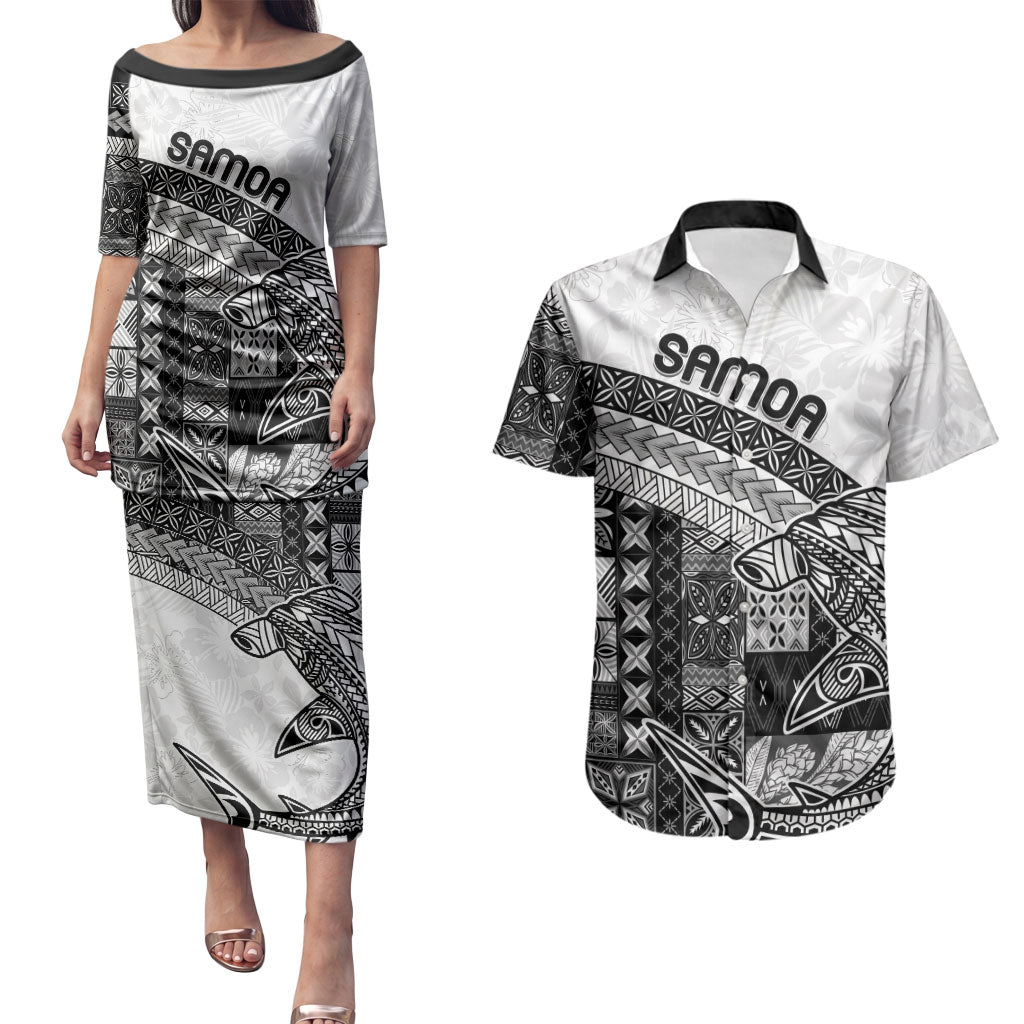 Samoa Mamanu Siapo Classic Black Couples Matching Puletasi and Hawaiian Shirt Tatau Malie