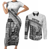 Samoa Mamanu Siapo Classic Black Couples Matching Short Sleeve Bodycon Dress and Long Sleeve Button Shirt Tatau Malie