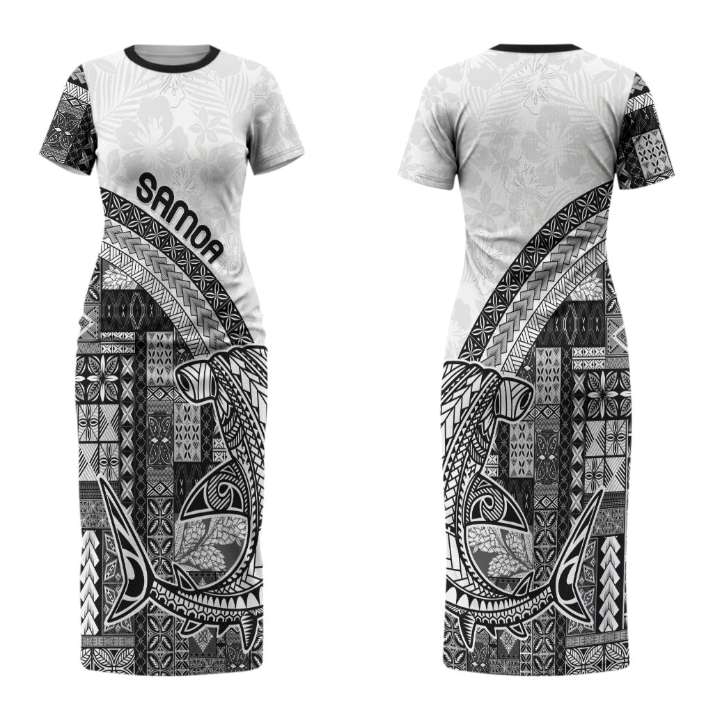 Samoa Mamanu Siapo Classic Black Couples Matching Short Sleeve Bodycon Dress and Long Sleeve Button Shirt Tatau Malie
