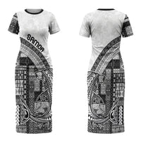 Samoa Mamanu Siapo Classic Black Couples Matching Short Sleeve Bodycon Dress and Long Sleeve Button Shirt Tatau Malie