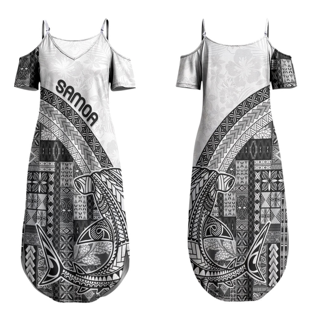Samoa Mamanu Siapo Classic Black Couples Matching Summer Maxi Dress and Hawaiian Shirt Tatau Malie