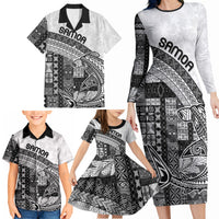 Samoa Mamanu Siapo Classic Black Family Matching Long Sleeve Bodycon Dress and Hawaiian Shirt Tatau Malie