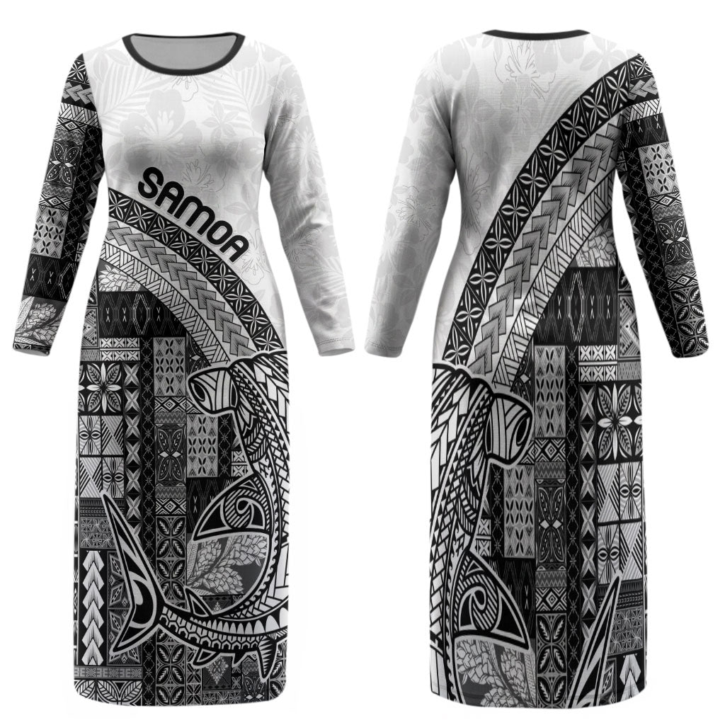 Samoa Mamanu Siapo Classic Black Family Matching Long Sleeve Bodycon Dress and Hawaiian Shirt Tatau Malie