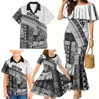 Samoa Mamanu Siapo Classic Black Family Matching Mermaid Dress and Hawaiian Shirt Tatau Malie