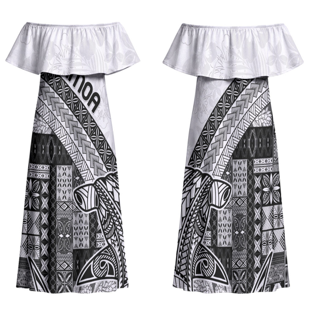 Samoa Mamanu Siapo Classic Black Family Matching Off Shoulder Maxi Dress and Hawaiian Shirt Tatau Malie