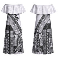 Samoa Mamanu Siapo Classic Black Family Matching Off Shoulder Maxi Dress and Hawaiian Shirt Tatau Malie