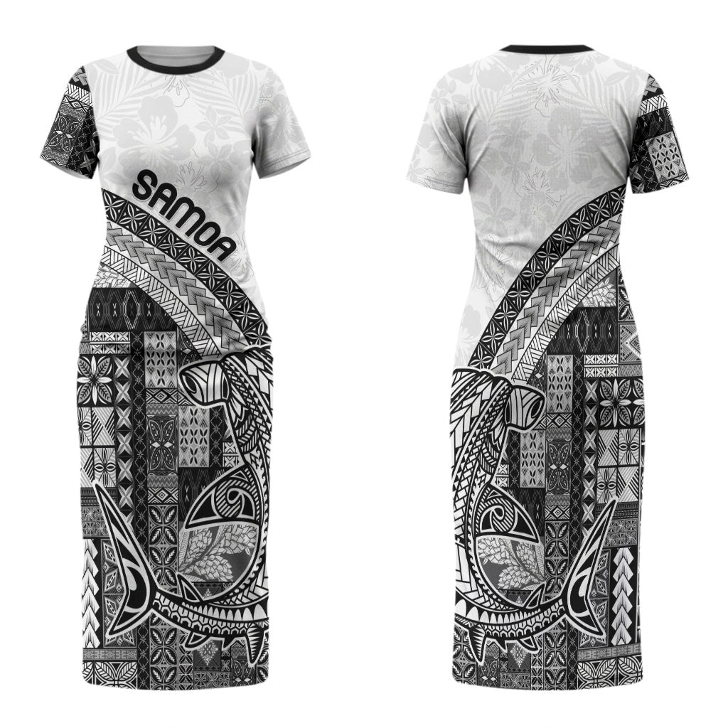 Samoa Mamanu Siapo Classic Black Family Matching Short Sleeve Bodycon Dress and Hawaiian Shirt Tatau Malie