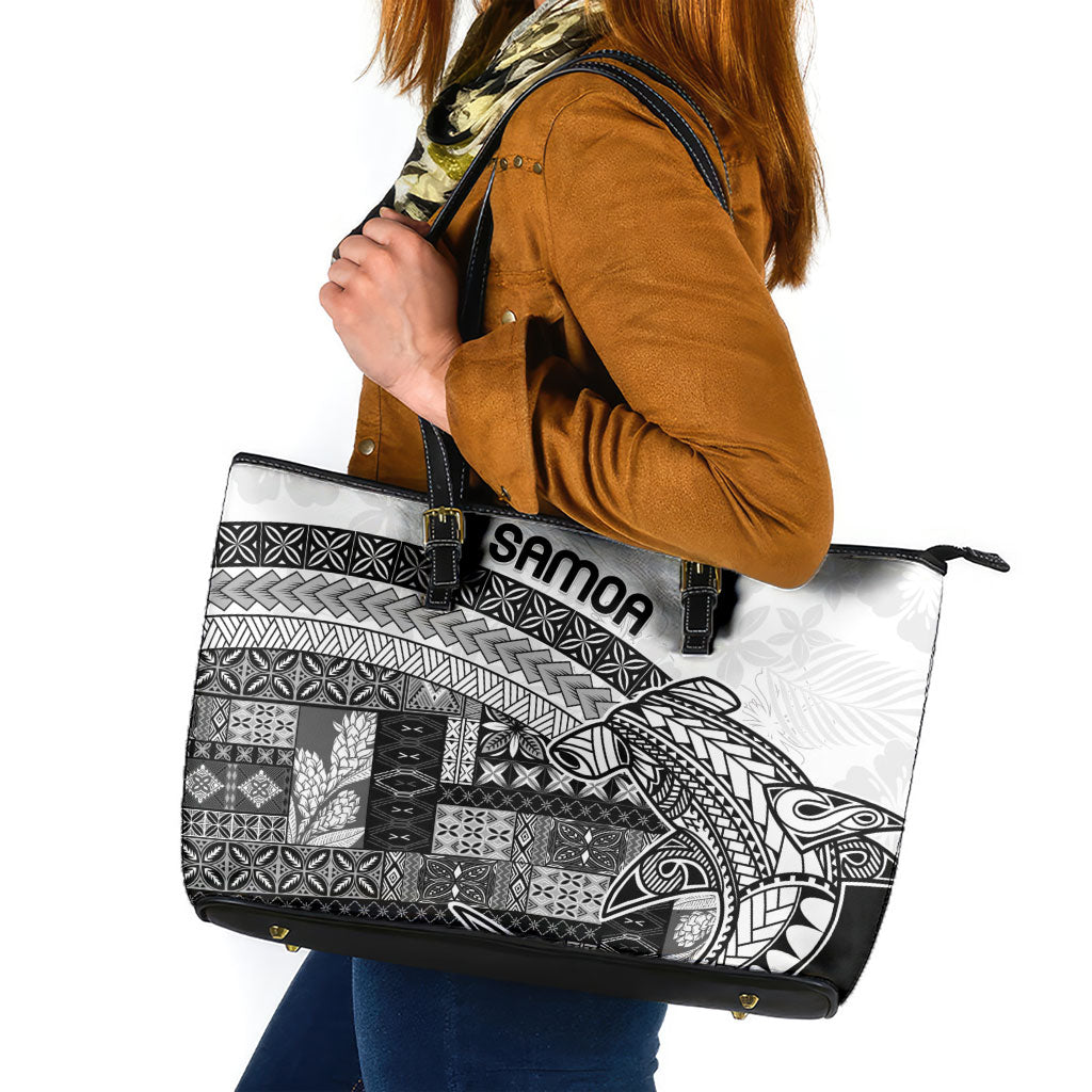 Samoa Mamanu Siapo Classic Black Leather Tote Bag Tatau Malie
