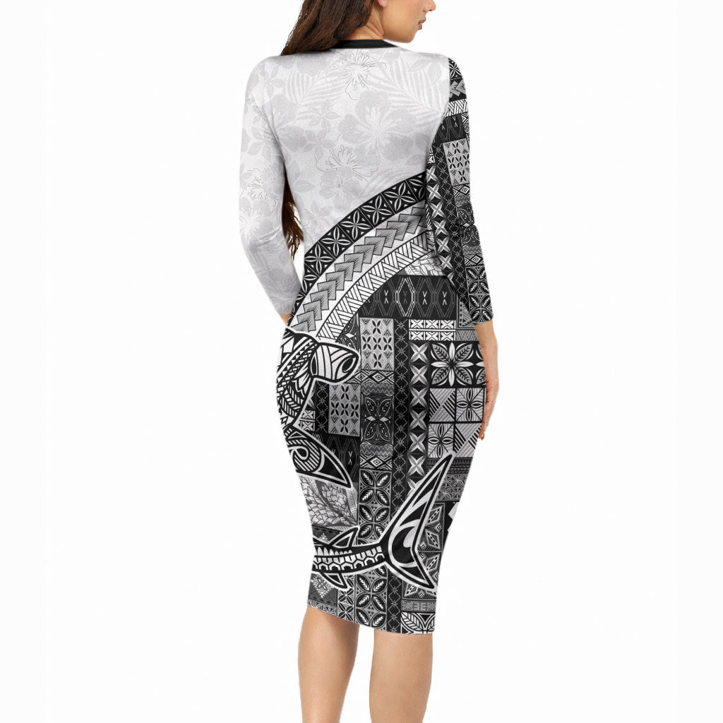 Samoa Mamanu Siapo Classic Black Long Sleeve Bodycon Dress Tatau Malie
