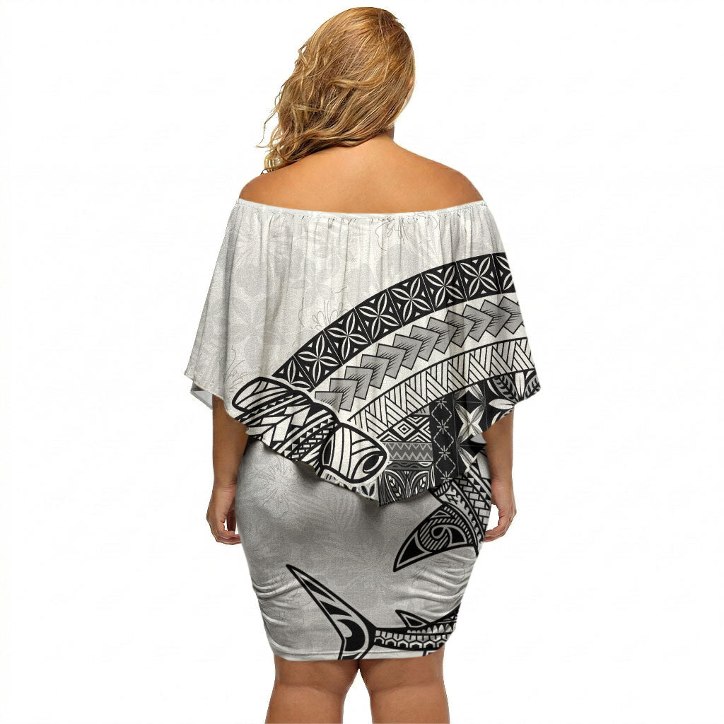 Samoa Mamanu Siapo Classic Black Off Shoulder Short Dress Tatau Malie