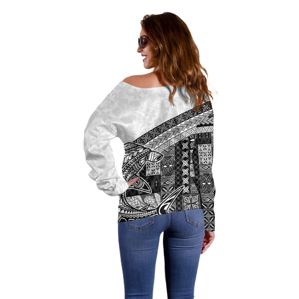 Samoa Mamanu Siapo Classic Black Off Shoulder Sweater Tatau Malie