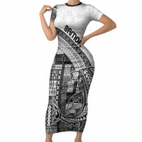 Samoa Mamanu Siapo Classic Black Short Sleeve Bodycon Dress Tatau Malie