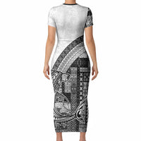Samoa Mamanu Siapo Classic Black Short Sleeve Bodycon Dress Tatau Malie