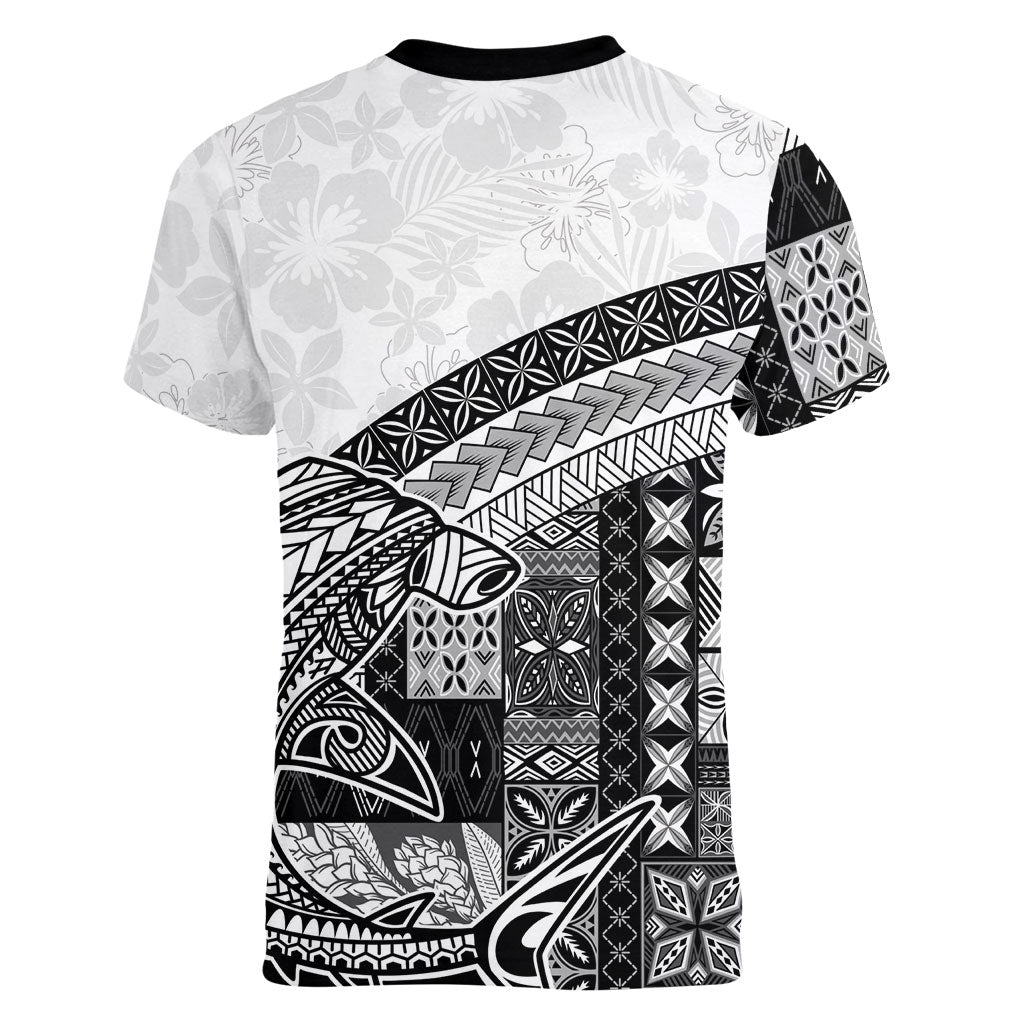Samoa Mamanu Siapo Classic Black Women V-Neck T-Shirt Tatau Malie