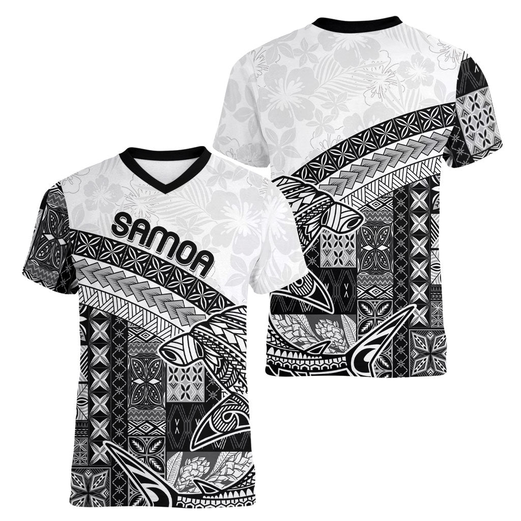 Samoa Mamanu Siapo Classic Black Women V-Neck T-Shirt Tatau Malie
