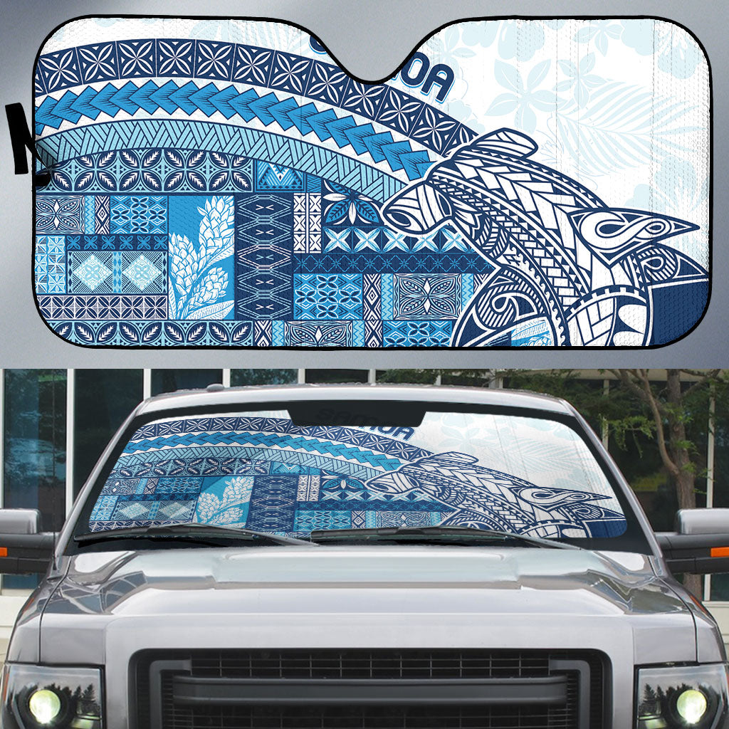 Samoa Mamanu Siapo Royal Blue Auto Sun Shade Tatau Malie