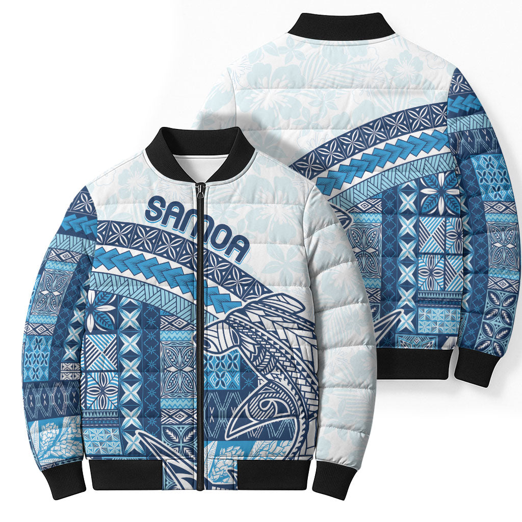 Samoa Mamanu Siapo Royal Blue Bomber Puffer Jacket Tatau Malie