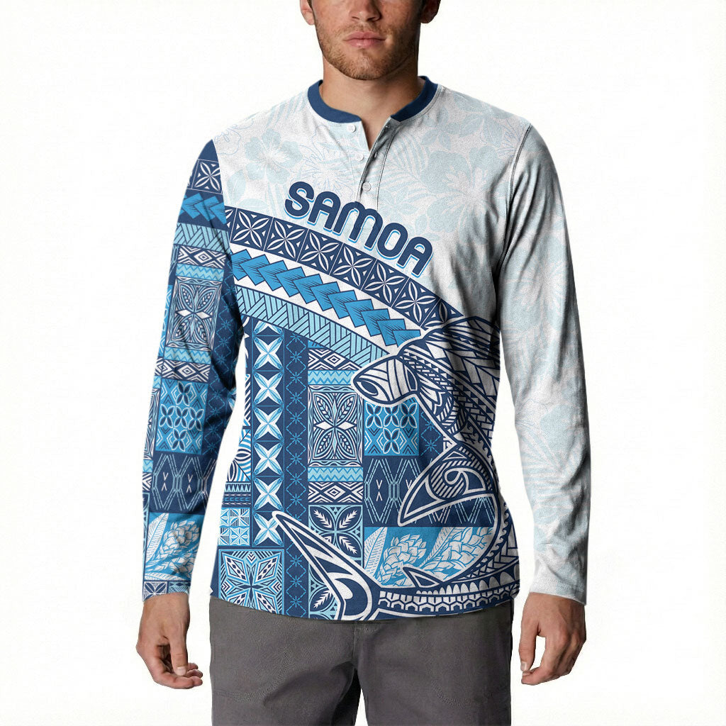 Samoa Mamanu Siapo Royal Blue Button Sweatshirt Tatau Malie