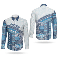 Samoa Mamanu Siapo Royal Blue Couples Matching Long Sleeve Bodycon Dress and Long Sleeve Button Shirt Tatau Malie