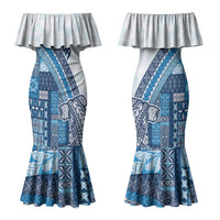 Samoa Mamanu Siapo Royal Blue Couples Matching Mermaid Dress and Hawaiian Shirt Tatau Malie