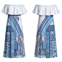 Samoa Mamanu Siapo Royal Blue Couples Matching Off Shoulder Maxi Dress and Hawaiian Shirt Tatau Malie