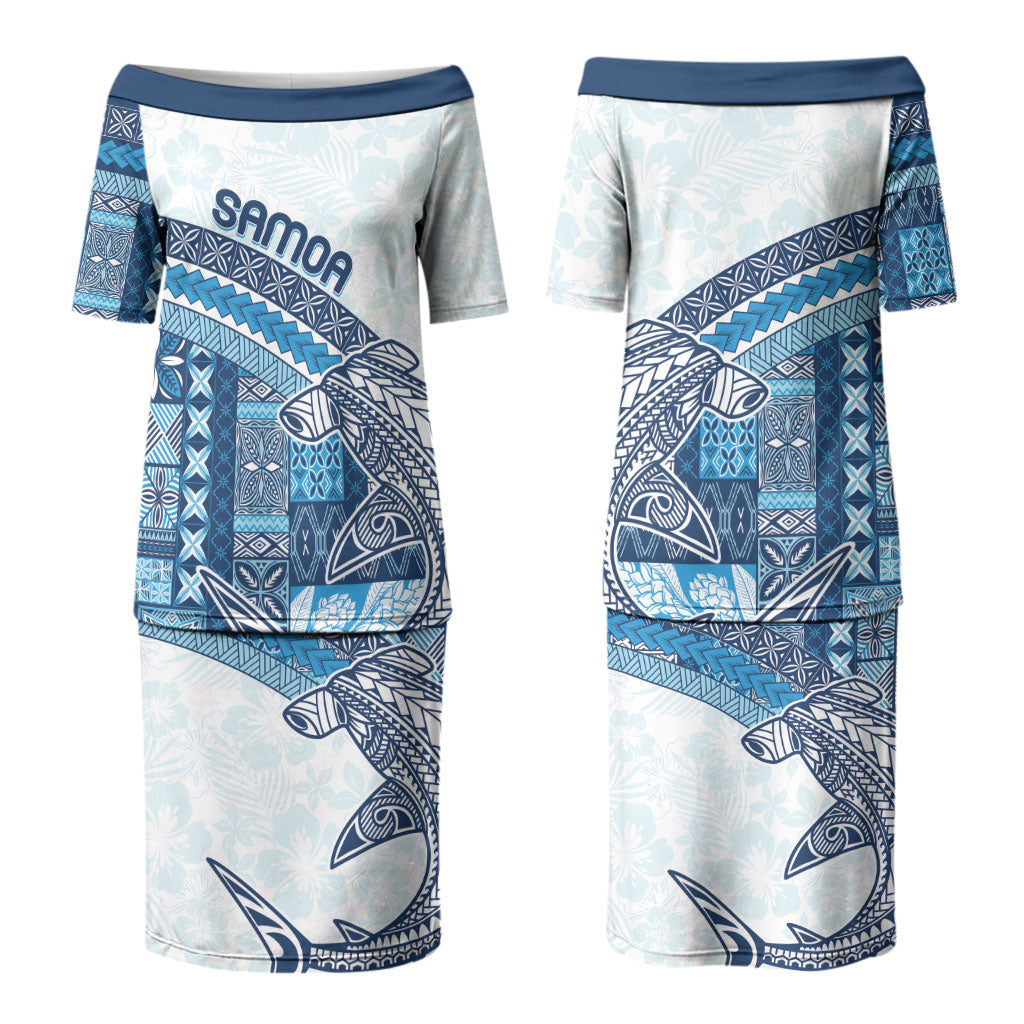 Samoa Mamanu Siapo Royal Blue Couples Matching Puletasi and Long Sleeve Button Shirt Tatau Malie