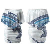 Samoa Mamanu Siapo Royal Blue Family Matching Off Shoulder Short Dress and Hawaiian Shirt Tatau Malie