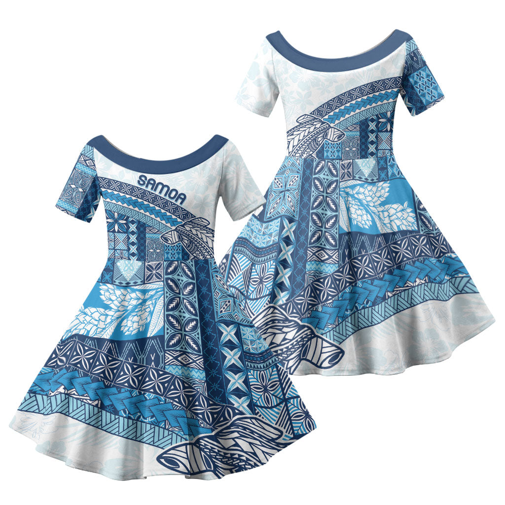 Samoa Mamanu Siapo Royal Blue Family Matching Summer Maxi Dress and Hawaiian Shirt Tatau Malie