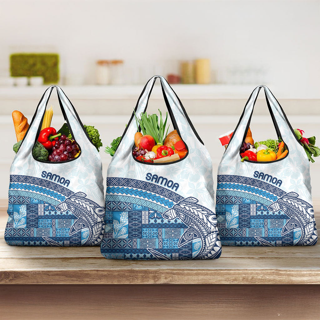 Samoa Mamanu Siapo Royal Blue Grocery Bag Tatau Malie