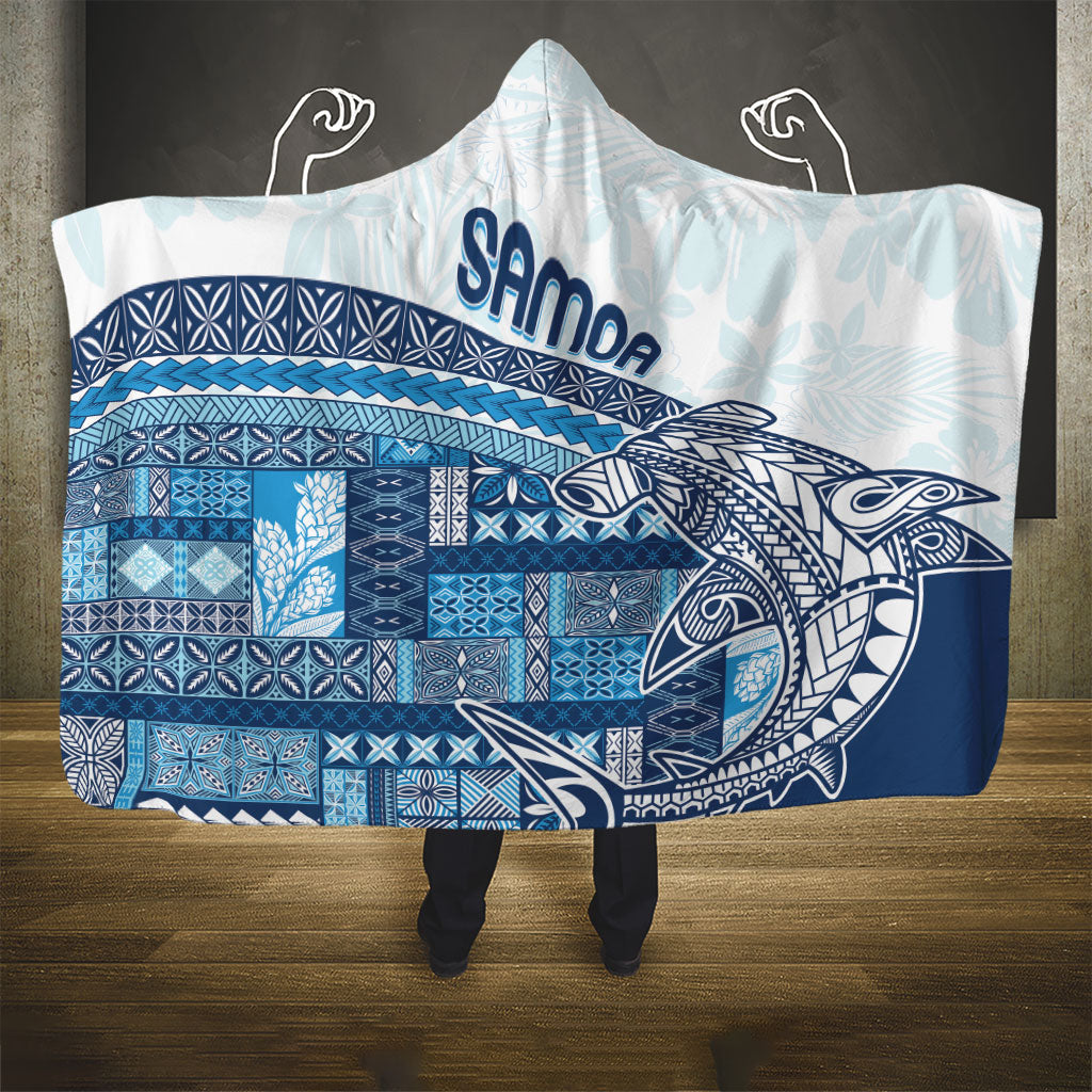 Samoa Mamanu Siapo Royal Blue Hooded Blanket Tatau Malie