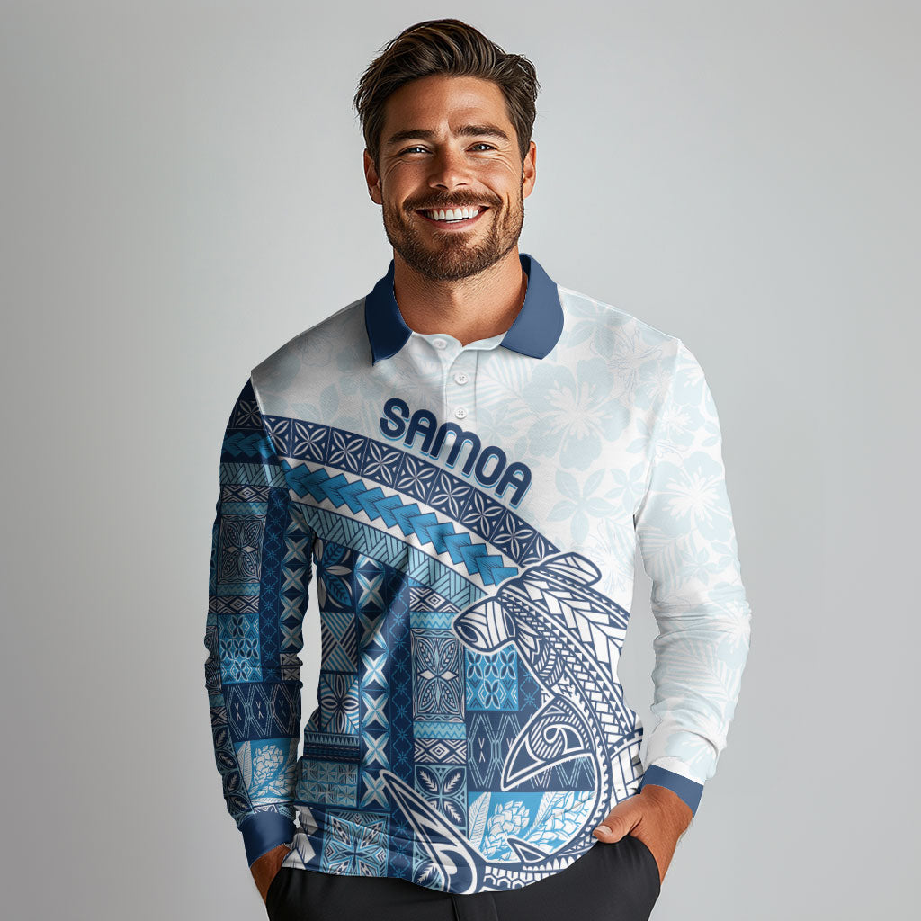 Samoa Mamanu Siapo Royal Blue Long Sleeve Polo Shirt Tatau Malie