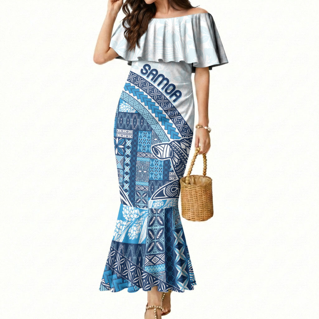 Samoa Mamanu Siapo Royal Blue Mermaid Dress Tatau Malie