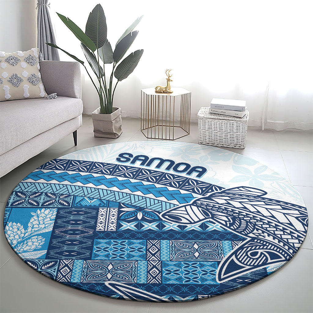 Samoa Mamanu Siapo Royal Blue Round Carpet Tatau Malie