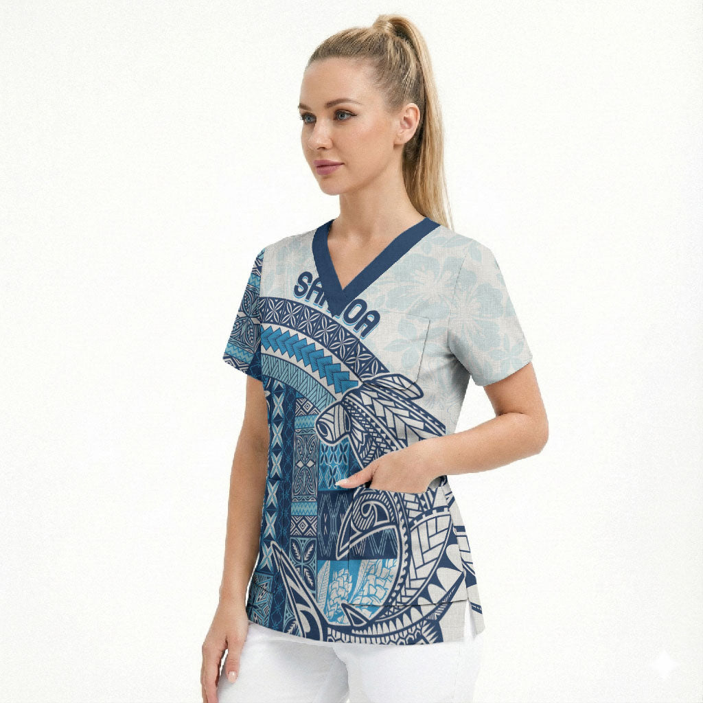 Samoa Mamanu Siapo Royal Blue Scrub Top Tatau Malie