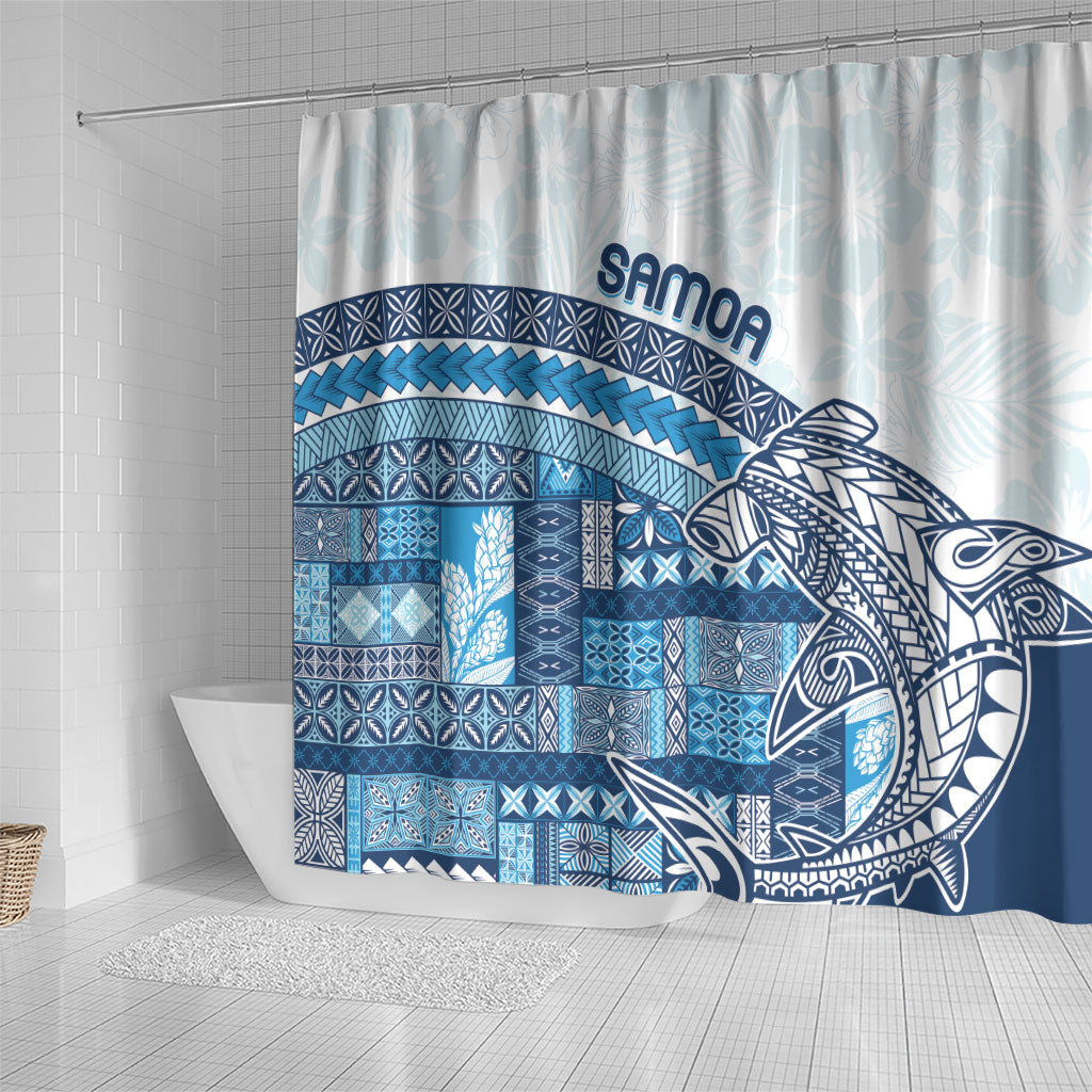 Samoa Mamanu Siapo Royal Blue Shower Curtain Tatau Malie