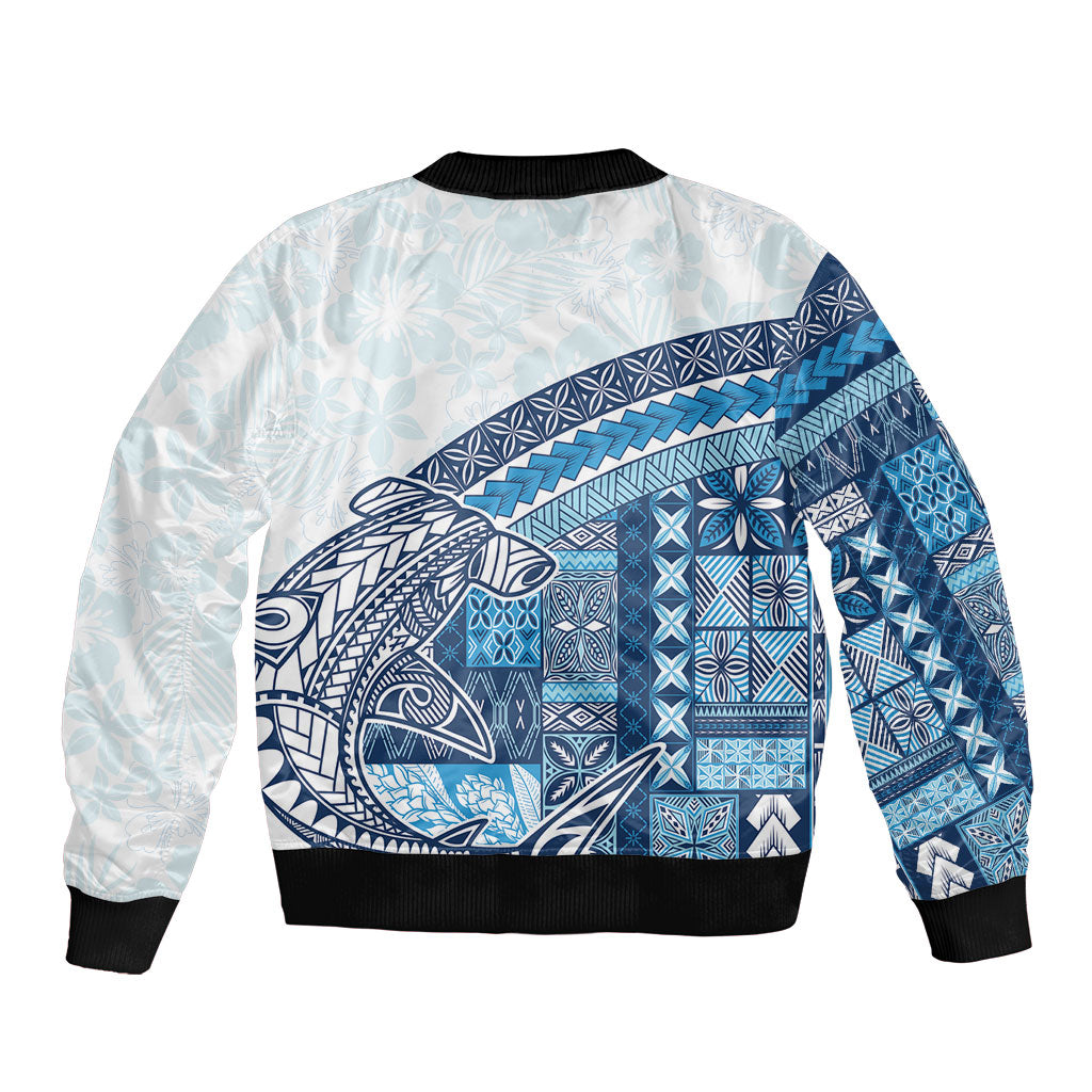 Samoa Mamanu Siapo Royal Blue Sleeve Zip Bomber Jacket Tatau Malie