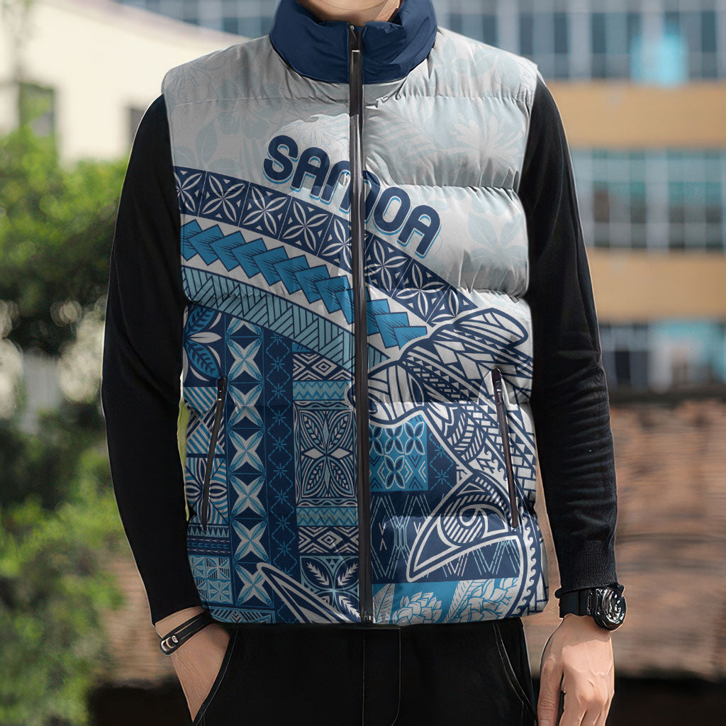 Samoa Mamanu Siapo Royal Blue Sleeveless Puffer Jacket Tatau Malie
