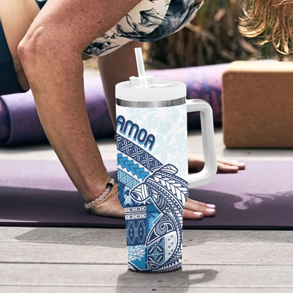 Samoa Mamanu Siapo Royal Blue Tumbler With Handle Tatau Malie