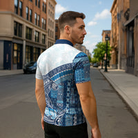 Samoa Mamanu Siapo Royal Blue Zipper Polo Shirt Tatau Malie