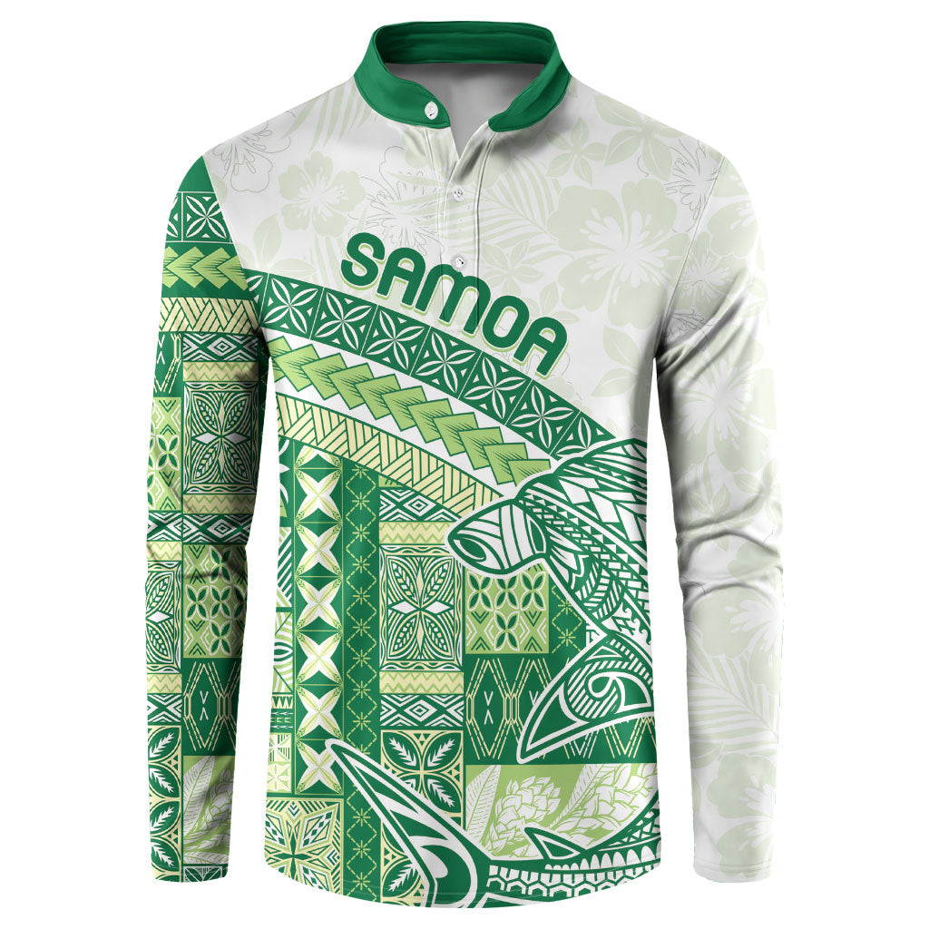 Samoa Mamanu Siapo Forest Green Button Sweatshirt Tatau Malie LT7 Forest Green - Polynesian Pride