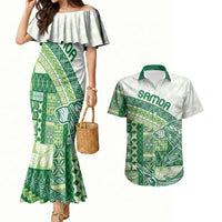 Samoa Mamanu Siapo Forest Green Couples Matching Mermaid Dress and Hawaiian Shirt Tatau Malie